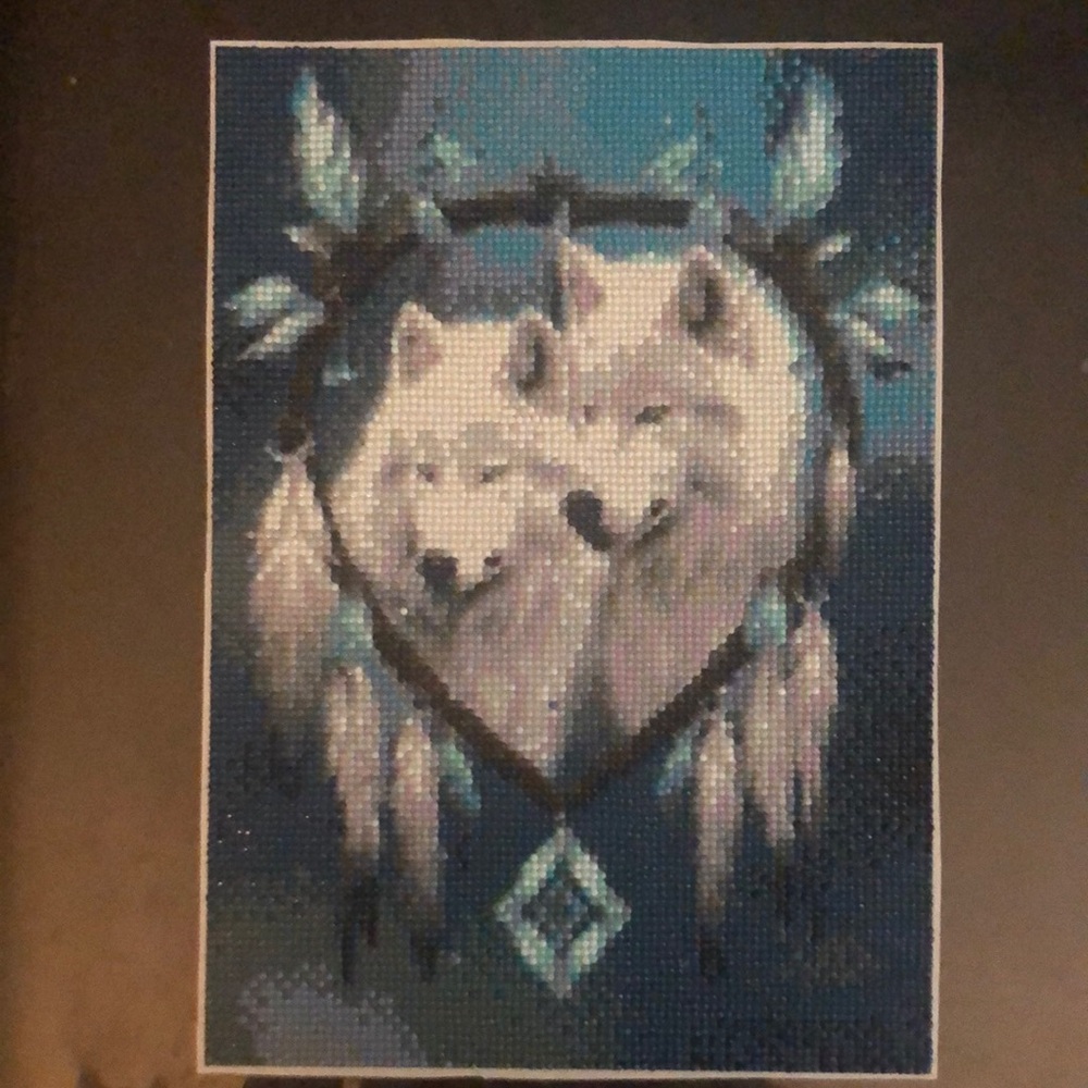 Mystical Blue and White Wolf Painting